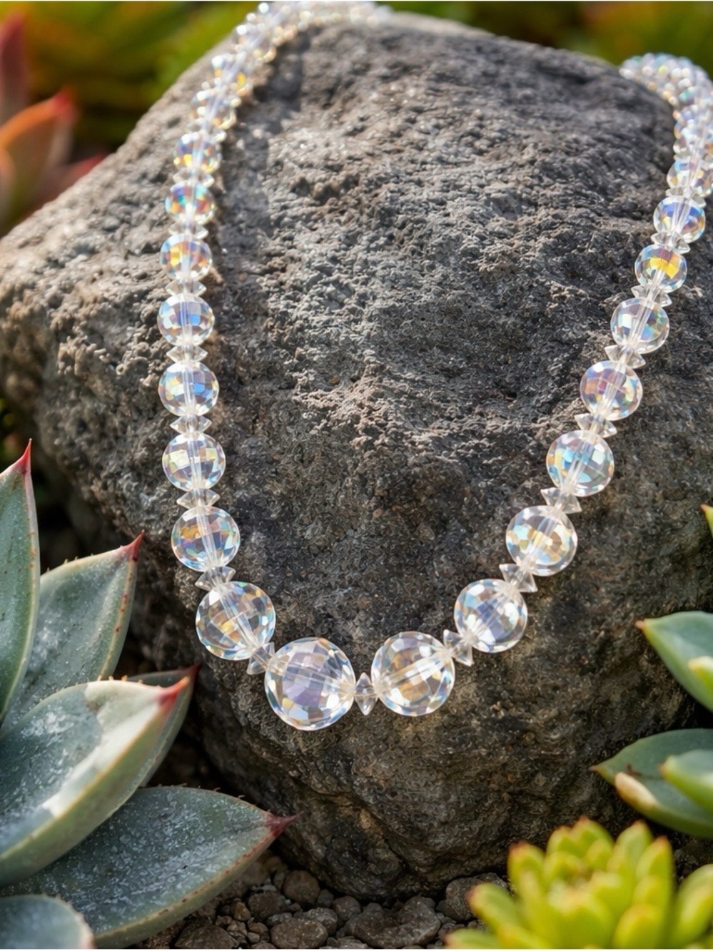 Vintage Laguna AB Crystal Necklace Aurora Borealis Beaded 20-22” Shepherds Hook - Picture 3 of 17